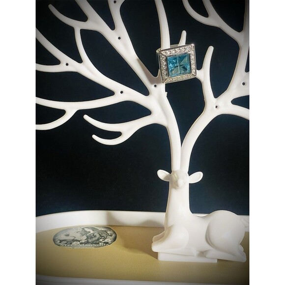 Vintage Signed Prime Art & Jewel Etched Aquamarine Sterling Silver Ring Sz 6 - Picture 6 of 6